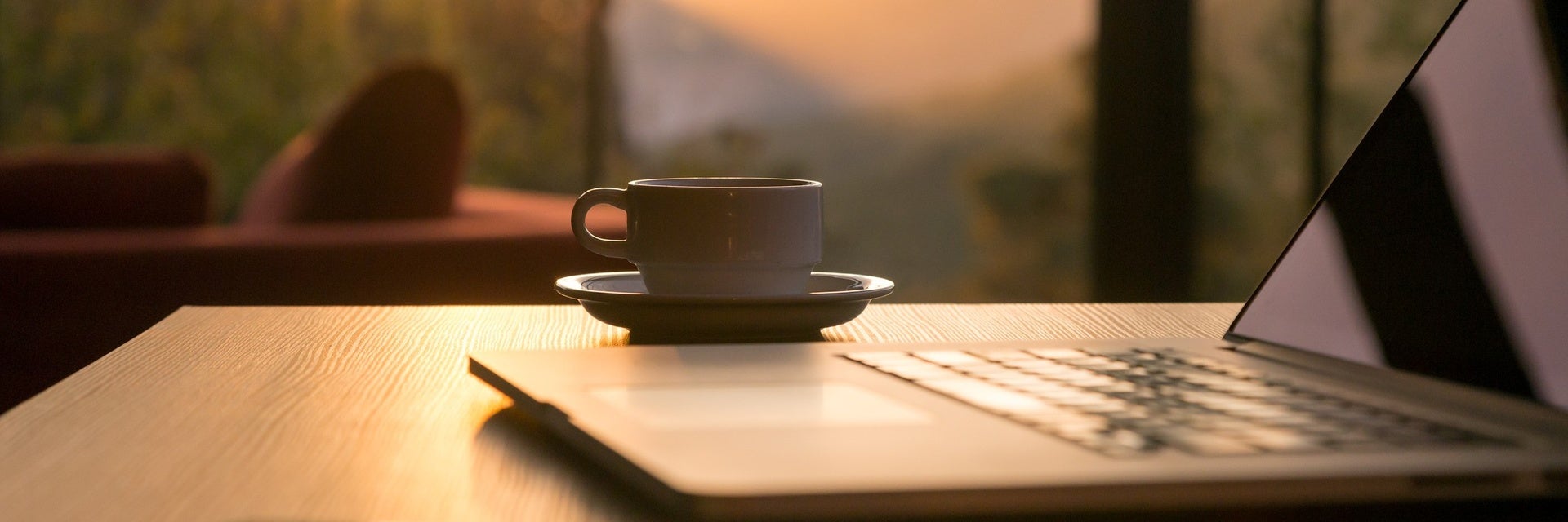 Coffee laptop sunset