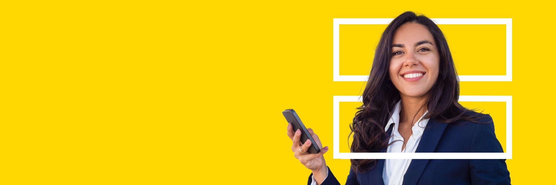 Banner image of a young woman holding a cell phone