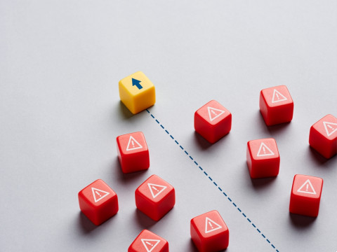 Image that illustrates with dices the feeling of overcoming problems.