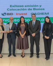 Imagen de la firma de la emisión de bonos de BID Invest y Banco Familiar de Paraguay