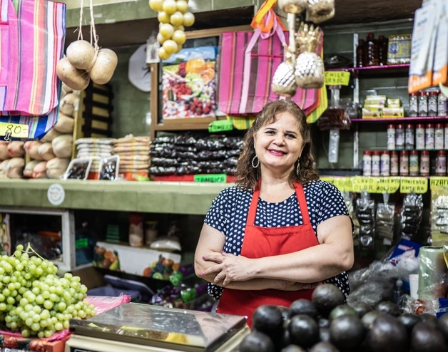 Image of a smiling fruits and vegetables Mexican entrepreneur woman