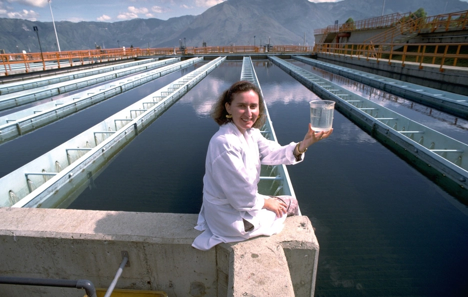 woman engineer testing water and sanitation project