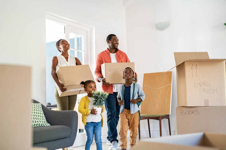 Image of a family from the Caribbean moving to a new home