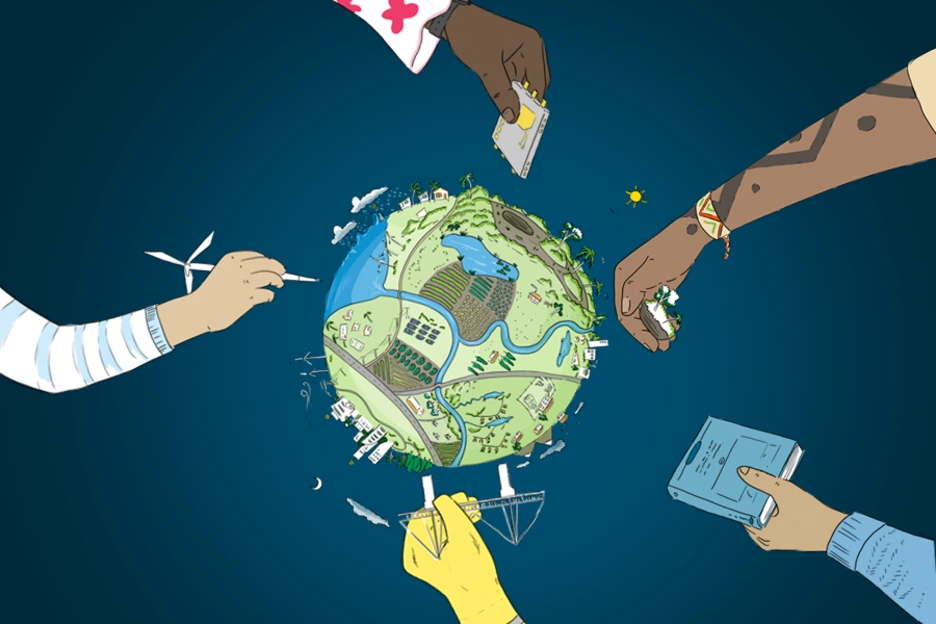 Collaboration and hands around the earth