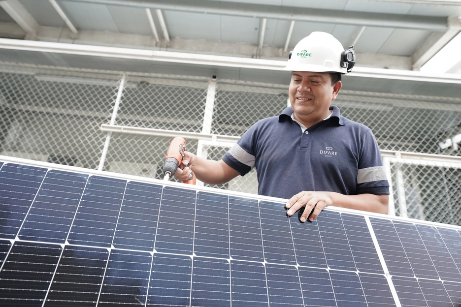 worker solar panels