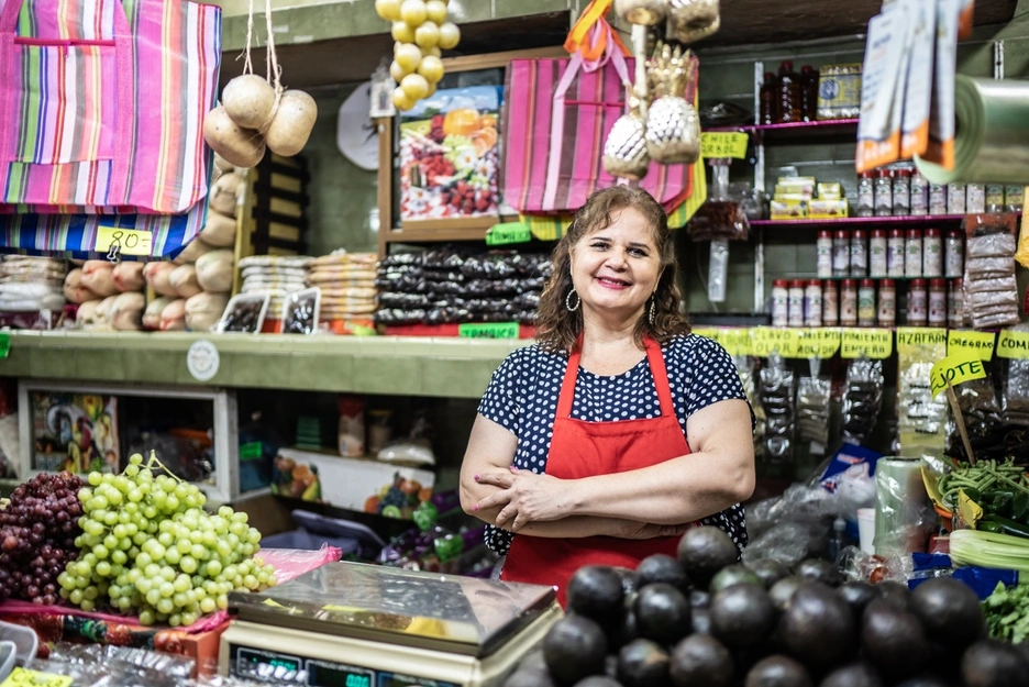Image of a smiling fruits and vegetables Mexican entrepreneur woman